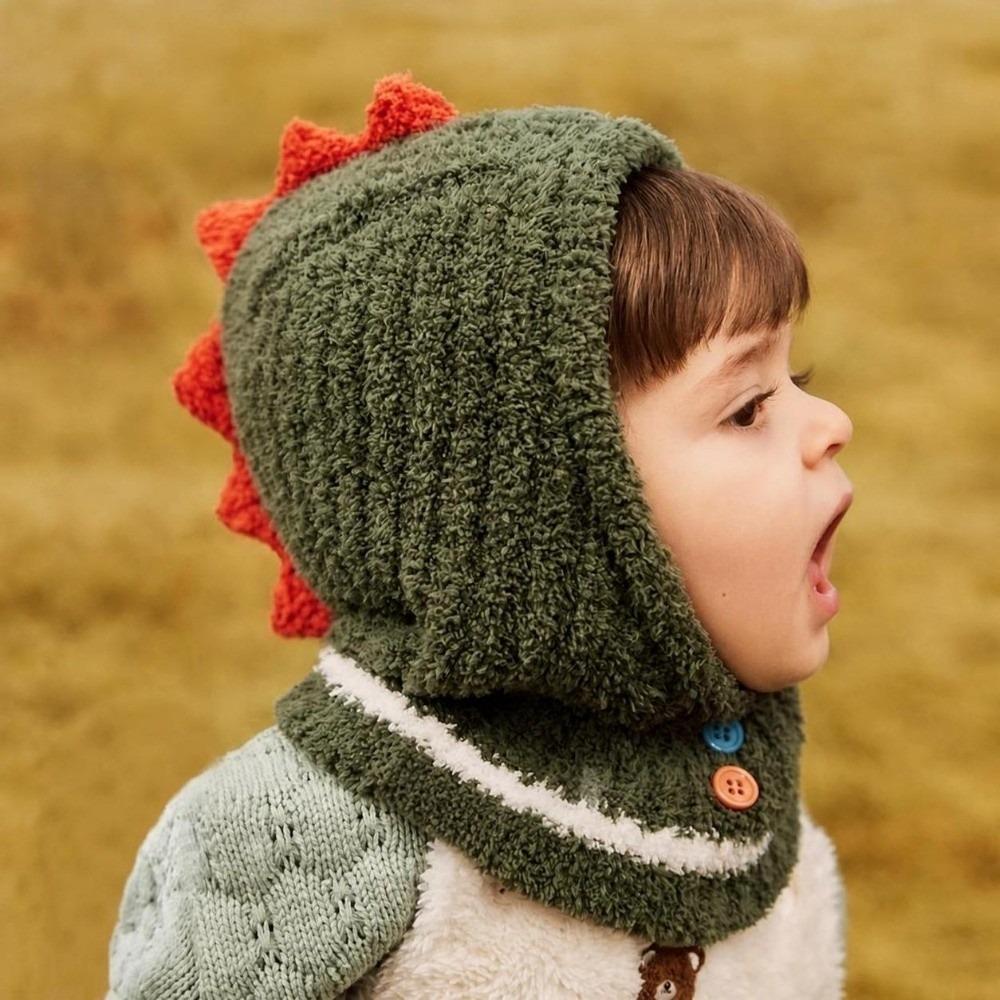 Plush Ball Kids Balaclava Hat Thickened Hooded Beanie Cartoon Kids Scarf Cap Winter