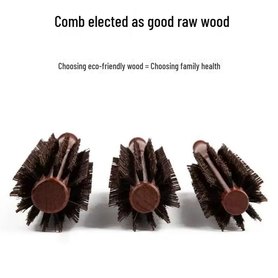 Wooden Boar Bristle Round Barrel Comb for Men & Women's Hair Styling