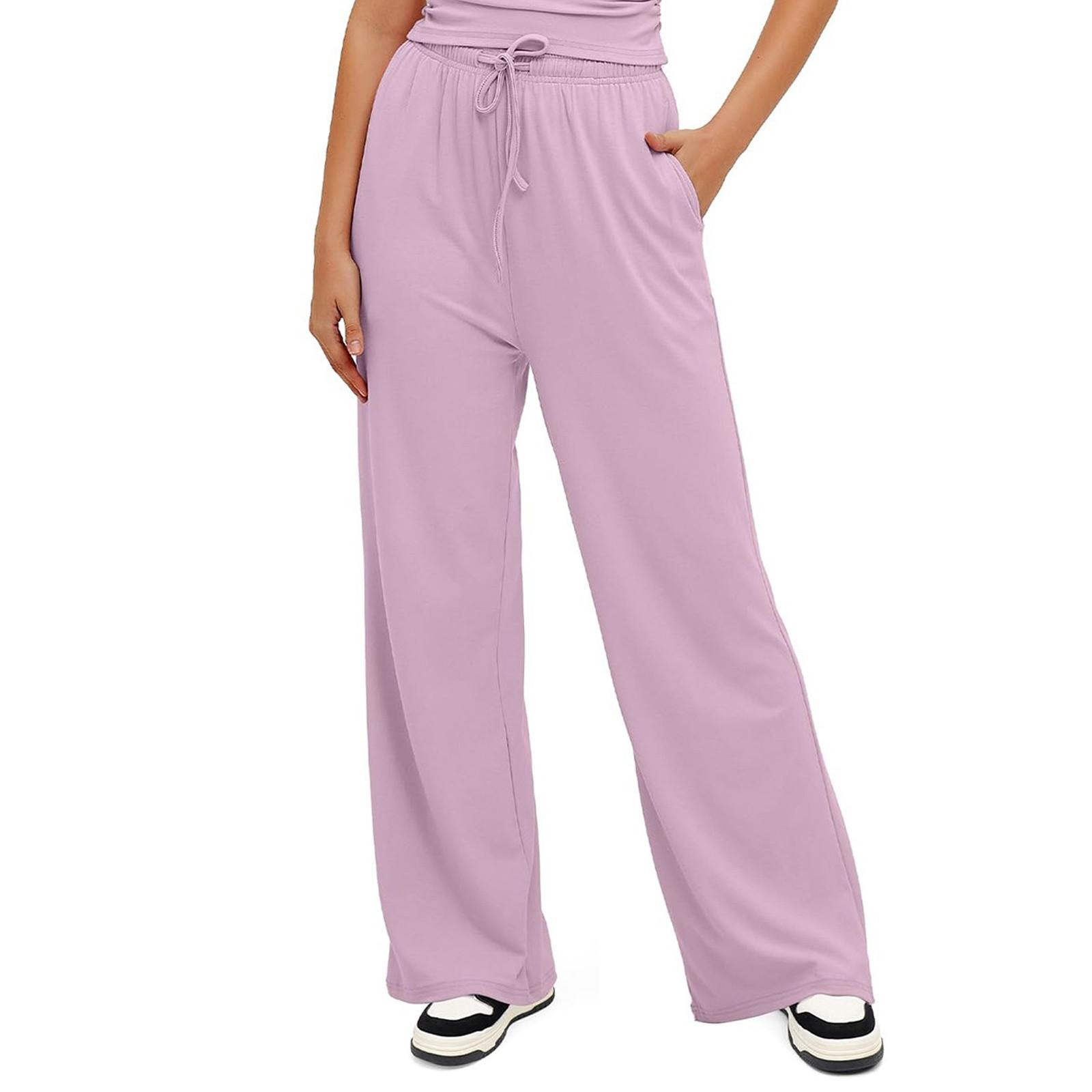 

Женские прямые летние легкие брюки с косыми карманами и высокой талией L розовый