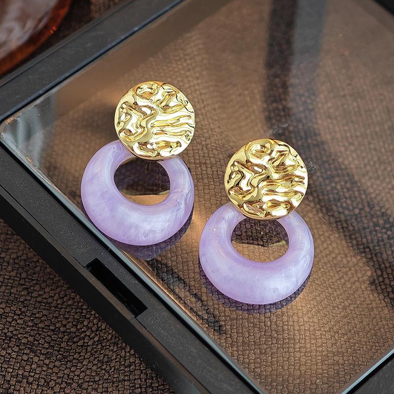 Stainless Steel Colorful Stone Round Card Pendant Earrings For Women Personality Party Jewelry Gifts Wholesale