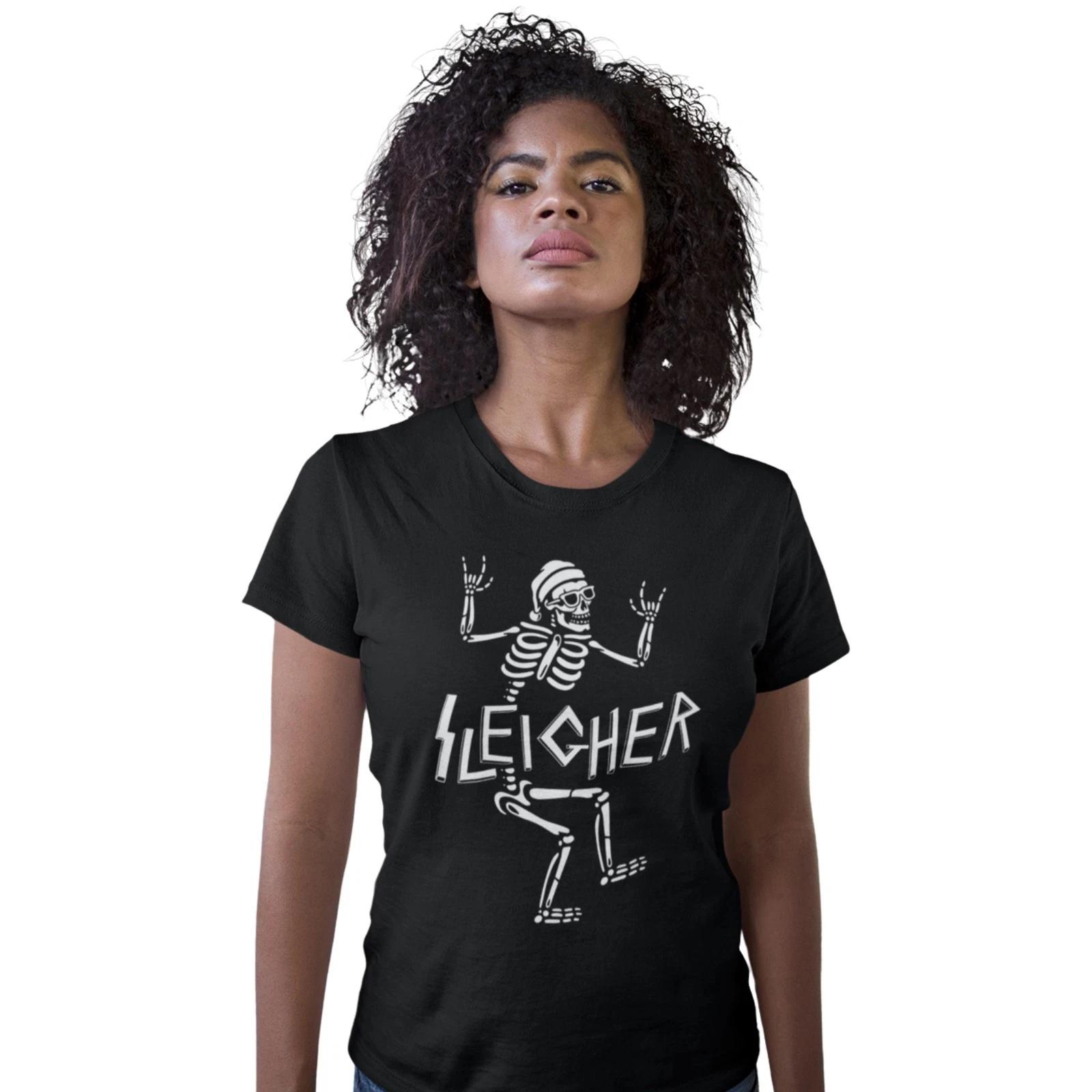 Sleigher Christmas T-Shirt Merry Slayer Xmas Skeleton Santa Claus Cool Metal 2XL