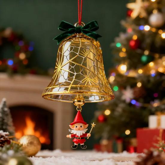 Christmas Bell Ornaments Xmas Tree Hanging Jingle Bell with Santa Claus/Elk/Penguin Ornaments for Holiday