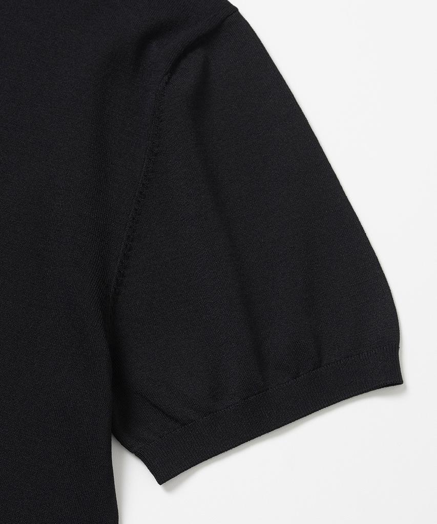 XOX Button Collar Summer Cool Crop Short Sleeve Knit [Black]