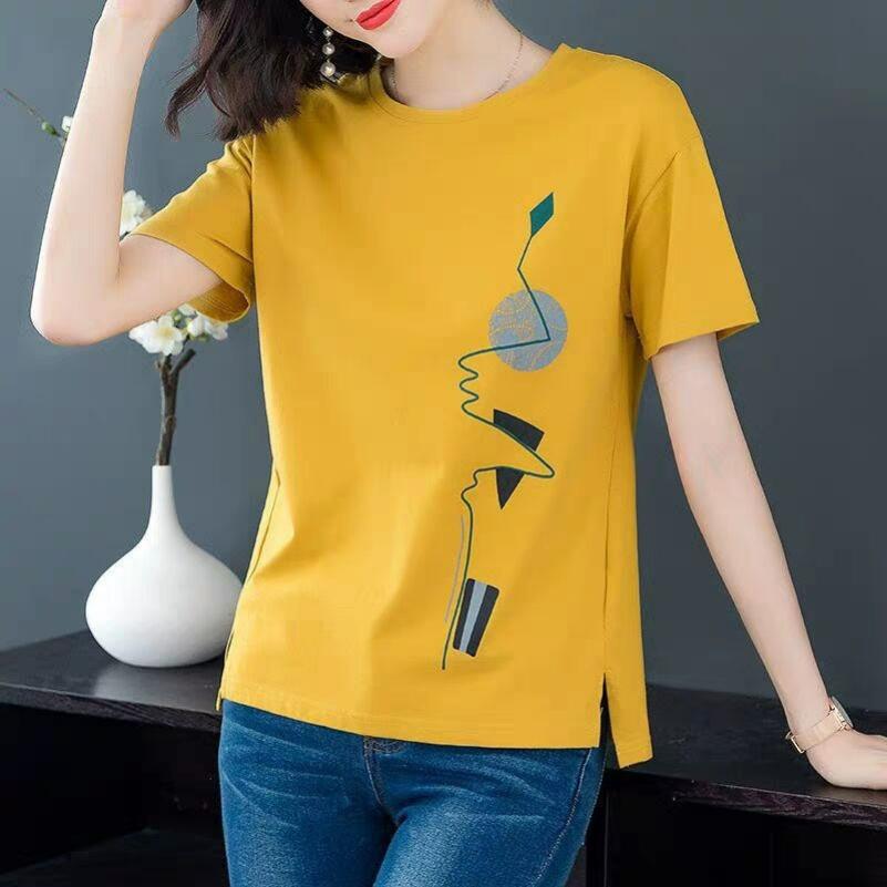 Short-sleeved T-shirt Women's Women's Summer Loose Large Size Fat Mm Literary Printing T-shirt Trend