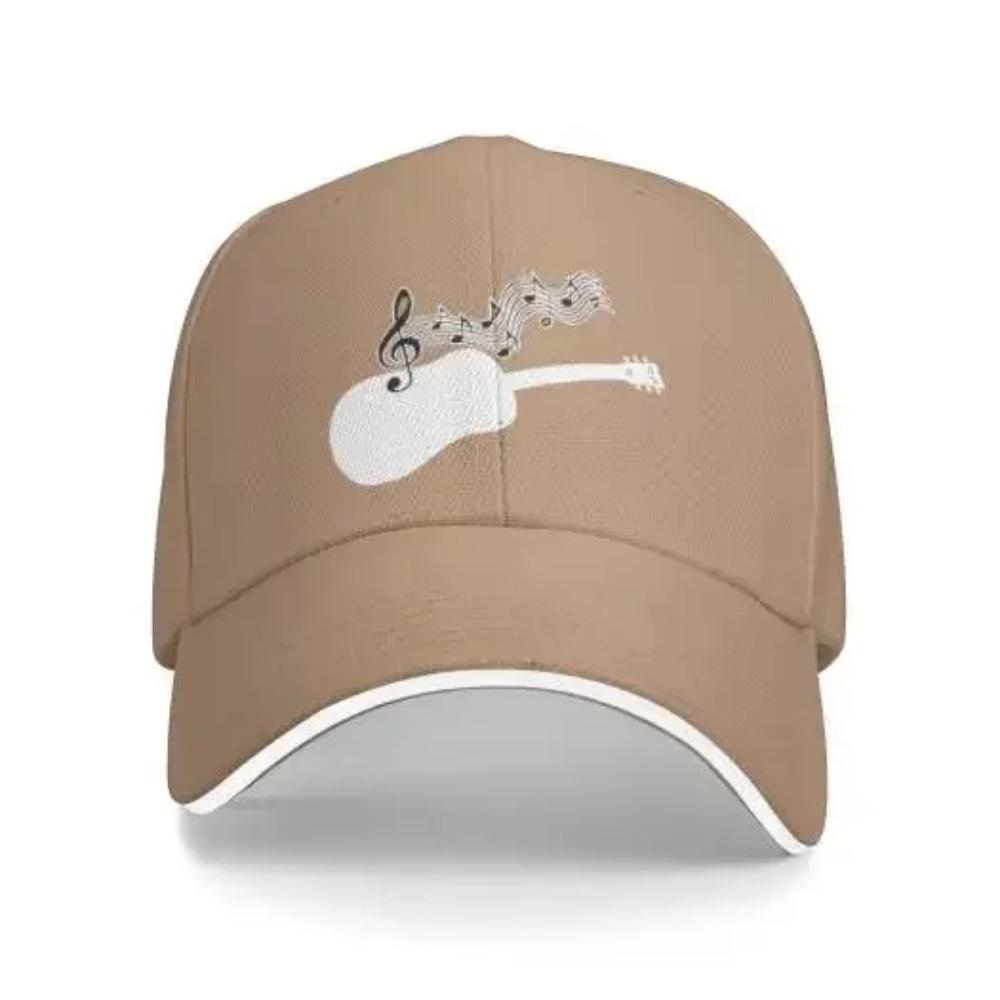 Mens Womens Adjustable Baseball Cap with Acoustic Guitar Musical Notes Pattern Denim Fabric Snapback Classic Hat