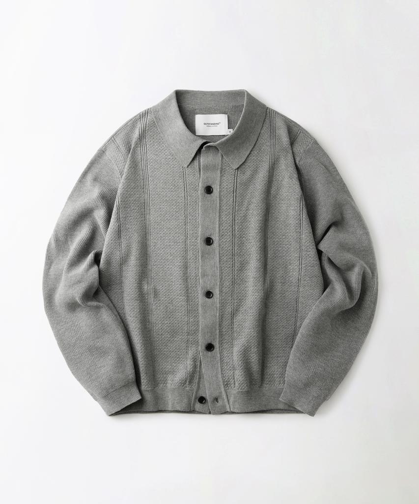 OUTSTANDING Ls Stripe Collar Knit Cardigan_Melange Gray