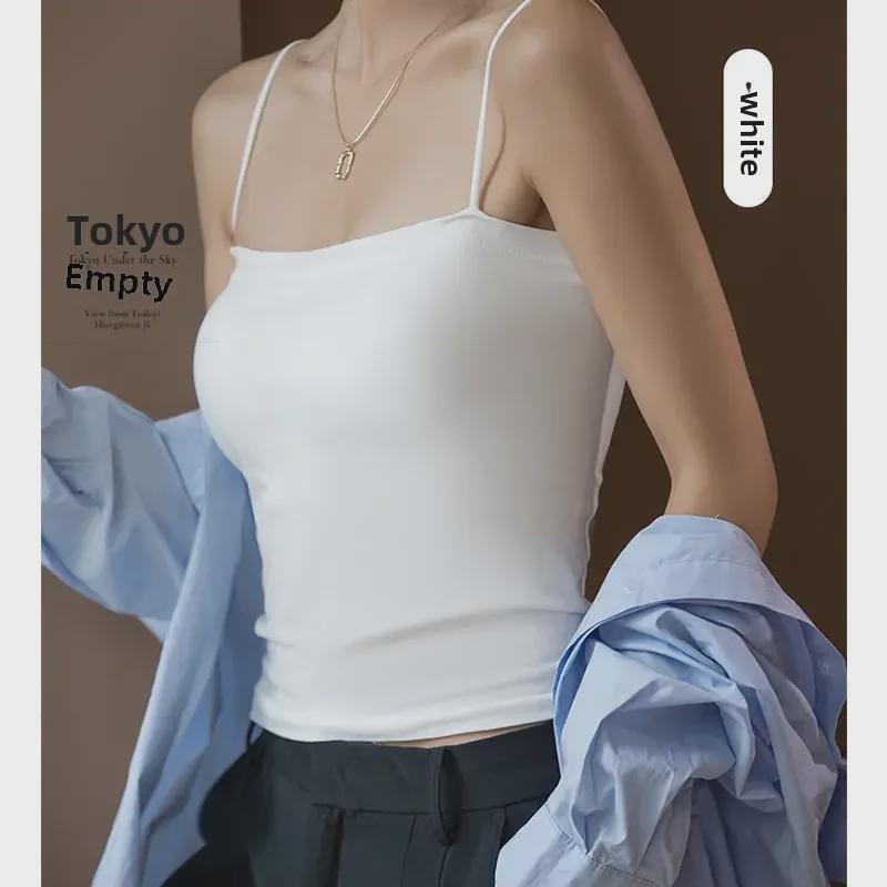 Women's Summer Solid Color Camisole with Chest Pads, Tube Top, Beautiful Back, Thin Straps, BM Style