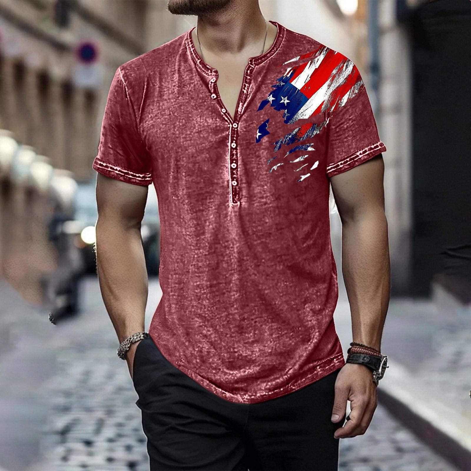 

Мужская футболка с круглым вырезом и короткими рукавами с принтом «День независимости» XL винный