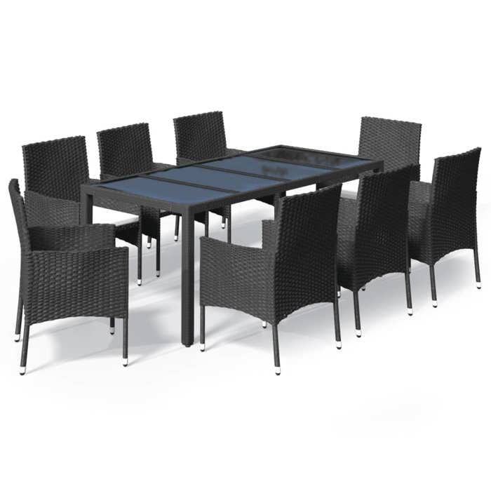 VidaXL Ensemble à manger jardin 9pcs et coussins noir résine tressée, ensemble à manger, ensemble à manger d'extérieur, 3187321