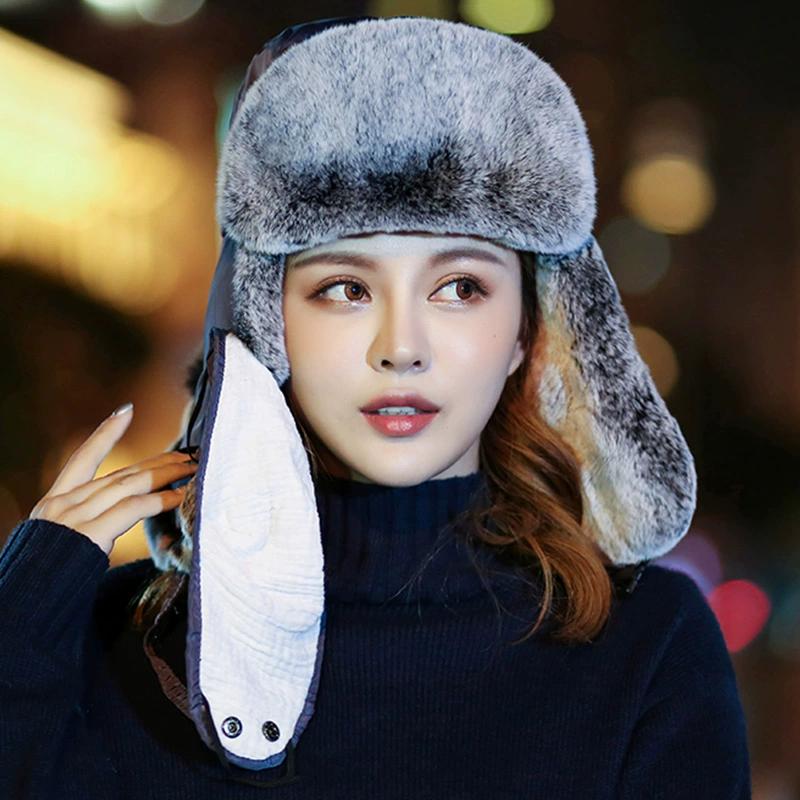 New Rex Rabbit Hair Hat Winter Ladies Fur Lei Feng Hat Korean Version Warm Windproof Mask Ear Protection Northeast Hat Cold Protection