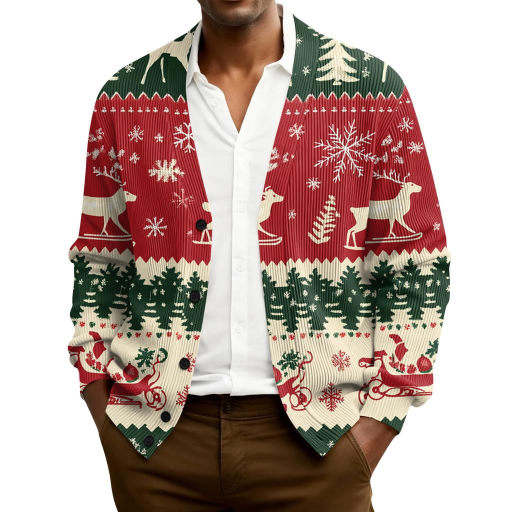 Męski kardigan z dzianiny prążkowanej z długim rękawem