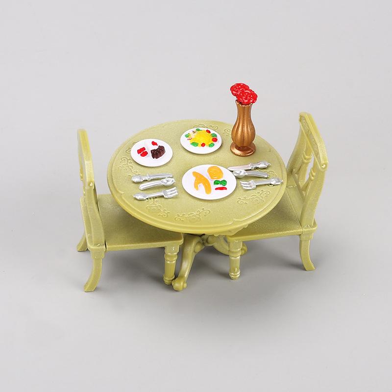 1/12 Puppenhaus Miniatur Doppel Tisch Stuhl Runder Tisch Set Möbel Holz Esstisch Stuhl Simulation Puppenhaus Modell Spielzeug