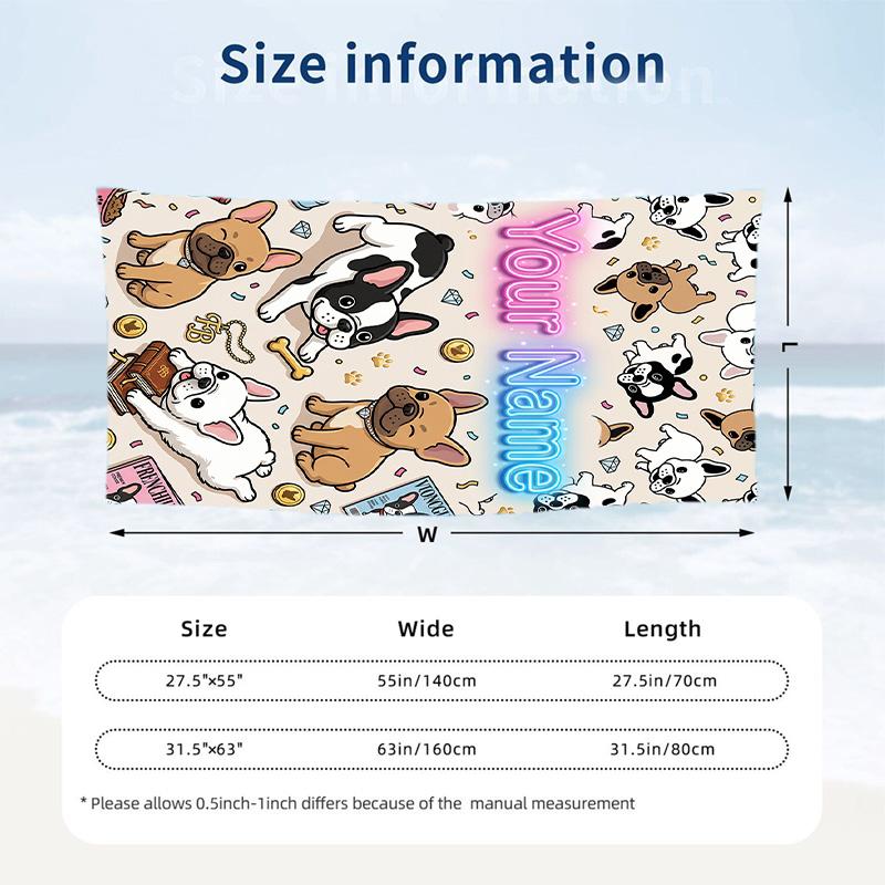 Dog Theme Beach Towel Personalized Custom Name & Text Soft Quick Dry Beach Towel for Swimming Travel