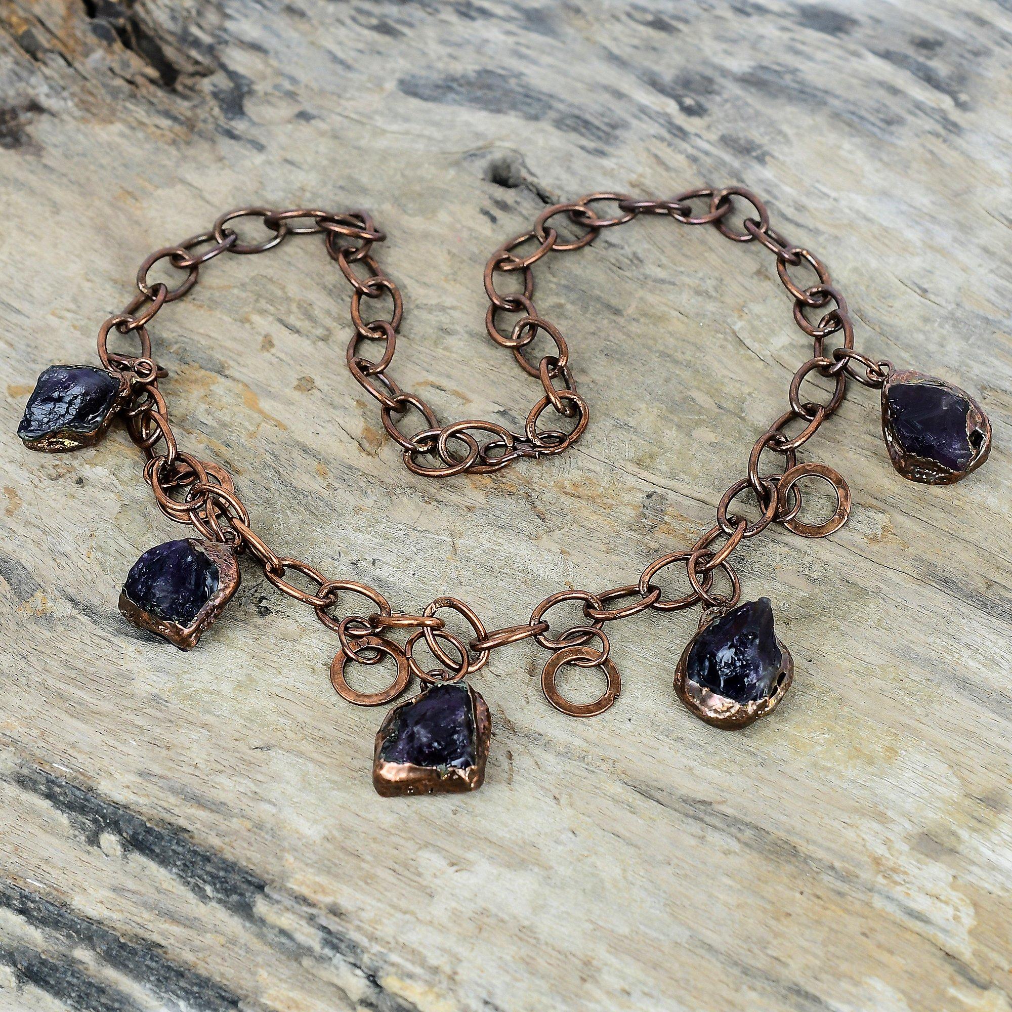 

African amethyst rough necklace electroformed copper necklace adjustable chain necklace handmade copper jewelry gemstone necklace for gifts Adjustable