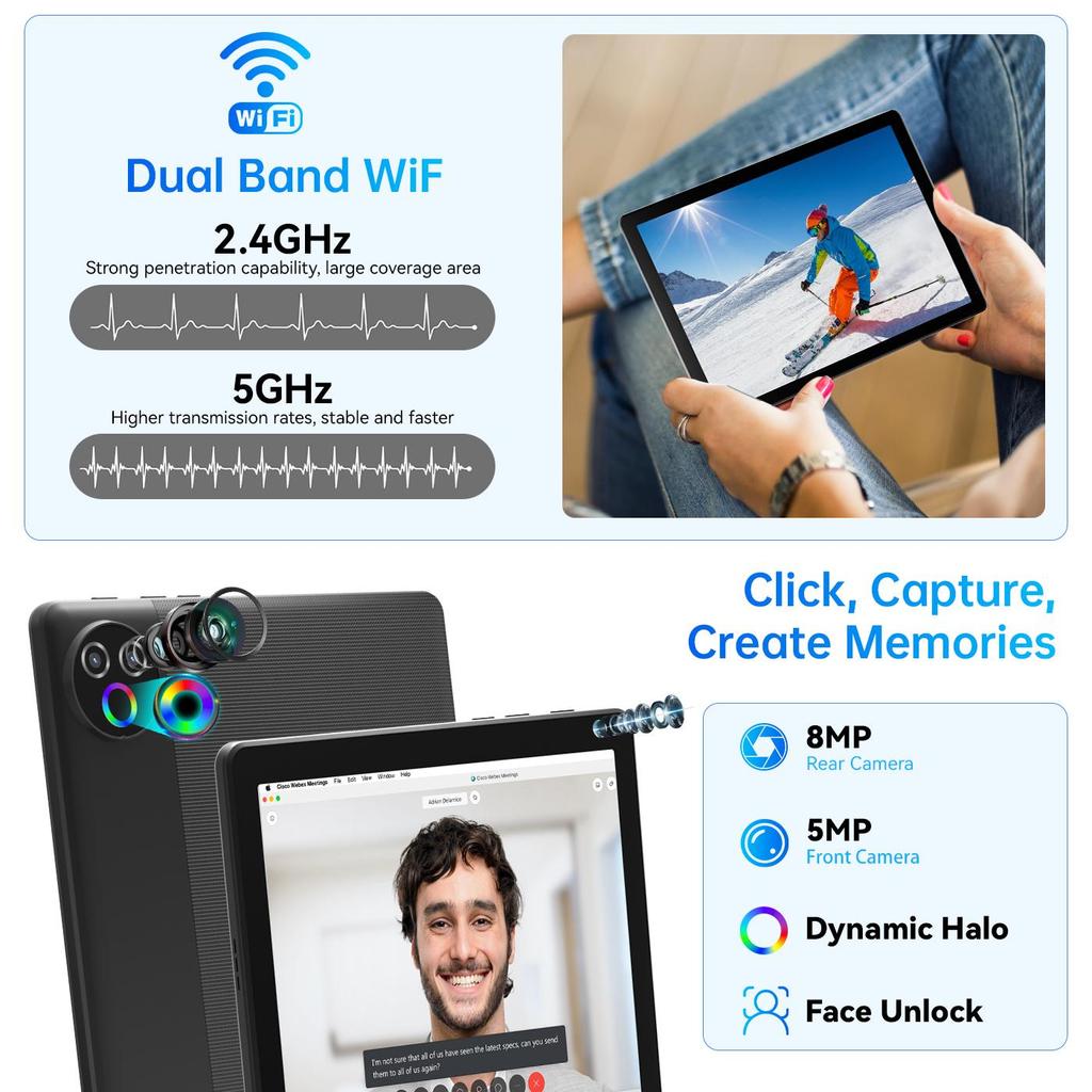 Android 15 tablet, 10.1 Inch, 20GB+64GB, 1TB Expandable, Keyboard Mouse Stylus Set