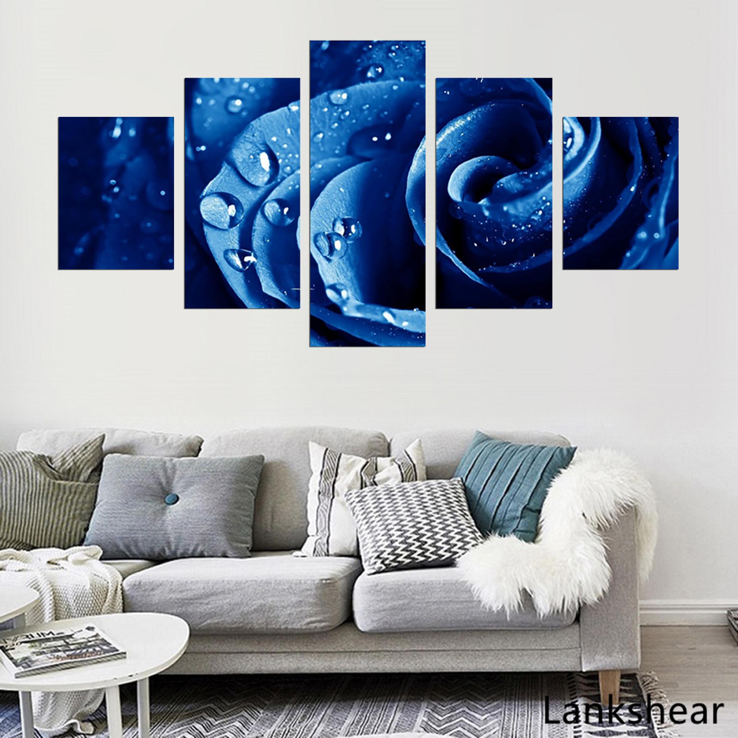 

Большая голубая роза с цветочным принтом на холсте, настенные художественные постеры и принты, большие современные цветы, домашний декор, принт, мульти-арт для спальни 20x35cm*2 20x45cm*2 20x55cm*1