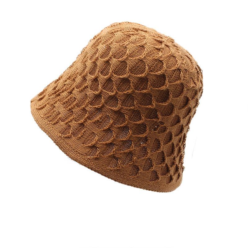 Female Summer Beach Sunshade Sunscreen Hat Knitted Sun Hat Hollow Versatile Face Small Bucket Hat