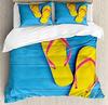 Flip Flops Soft Duvet Cover Quen Sized Dimensions Carton Beach Holiday Beding Set Children Kids Young Boys Young Girls Bedrom Decor Rainbow Flowers
