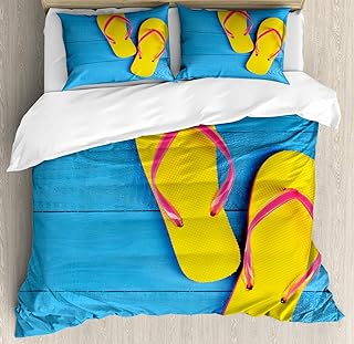 Flip Flops Soft Duvet Cover Quen Sized Dimensions Carton Beach Holiday Beding Set Children Kids Young Boys Young Girls Bedrom Decor Rainbow Flowers