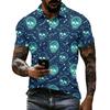 Unisex Loose Fit Casual Short Sleeve Polo Shirt with Halloween Skull and Print for Everyday Wear and Themed Events