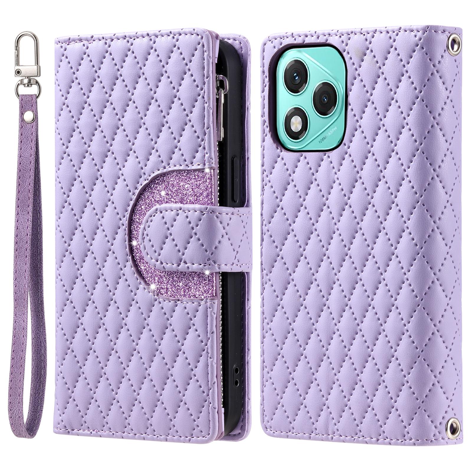 

Style 012 for Honor 400 Lite Case Zipper Pocket Glitter Leather Phone Cover Purple