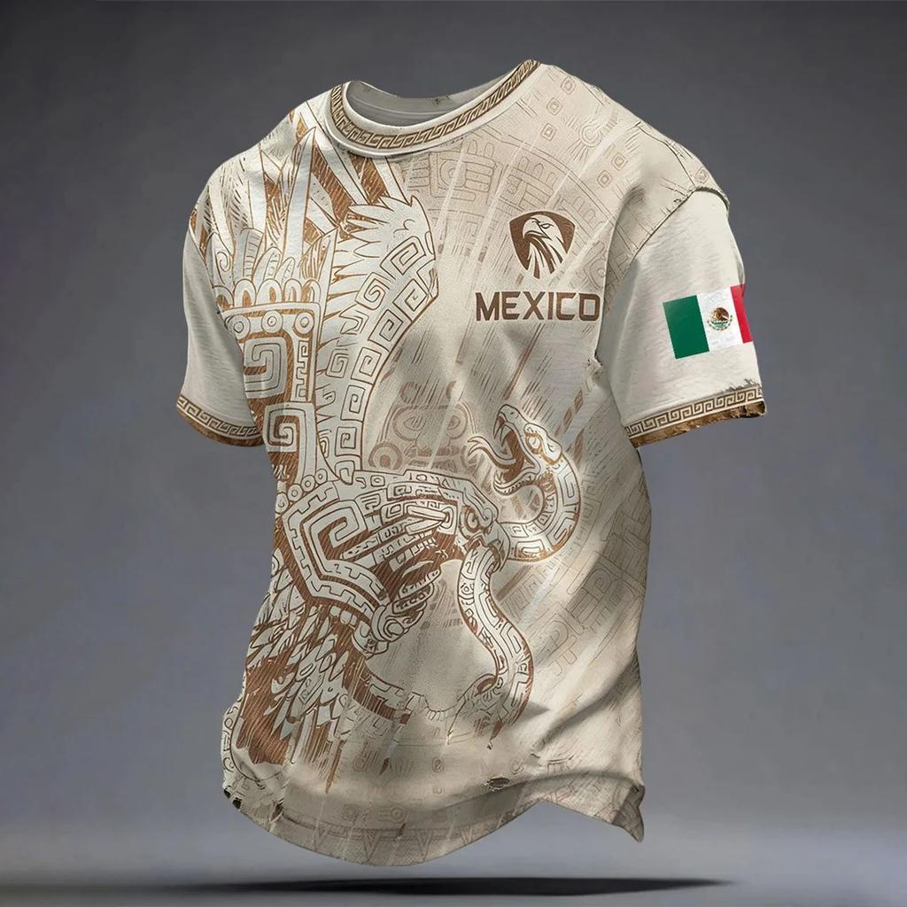 Men's Casual Short Sleeve T-Shirt Lightweight Breathable Neck Mexico Letter Print