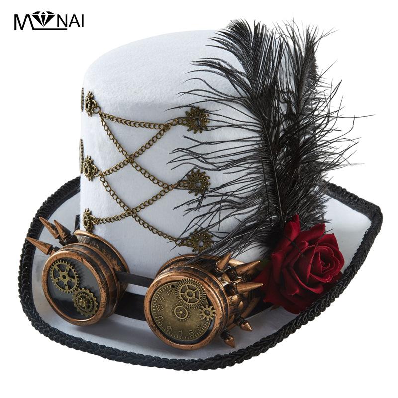 Punk Top Hat, Cosplay Retro Gear Chain Hat