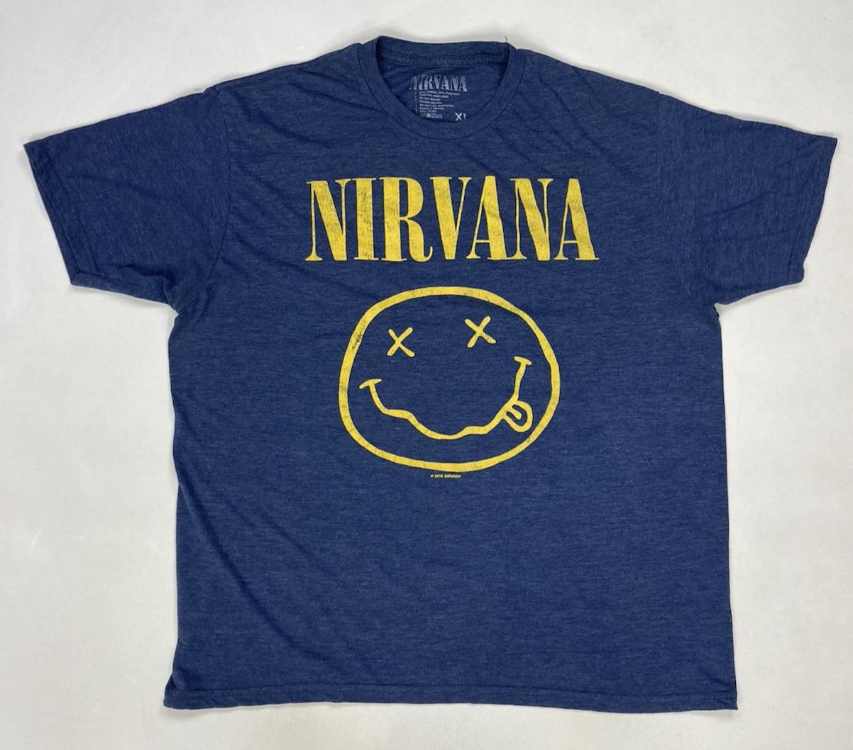 Nirvana Iconic Happy Face Graphic T-shirt Men XL Blue Short Sleeve Music M