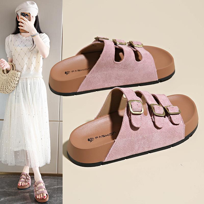 

Fashion 2025 Summer New Rome Style Leisure Fashion Slippers Classical Casual Comfortable Walking Sandals Outside Women Slippers 35 розовый