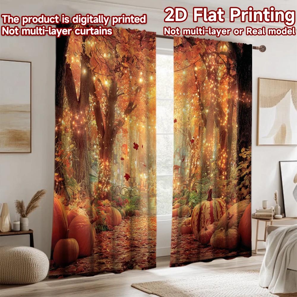 2D flat printing 2pcs Curtains Autumn Thanksgiving Path Pumpkins Digital Printed Polyester Drapes Family Party Decoration