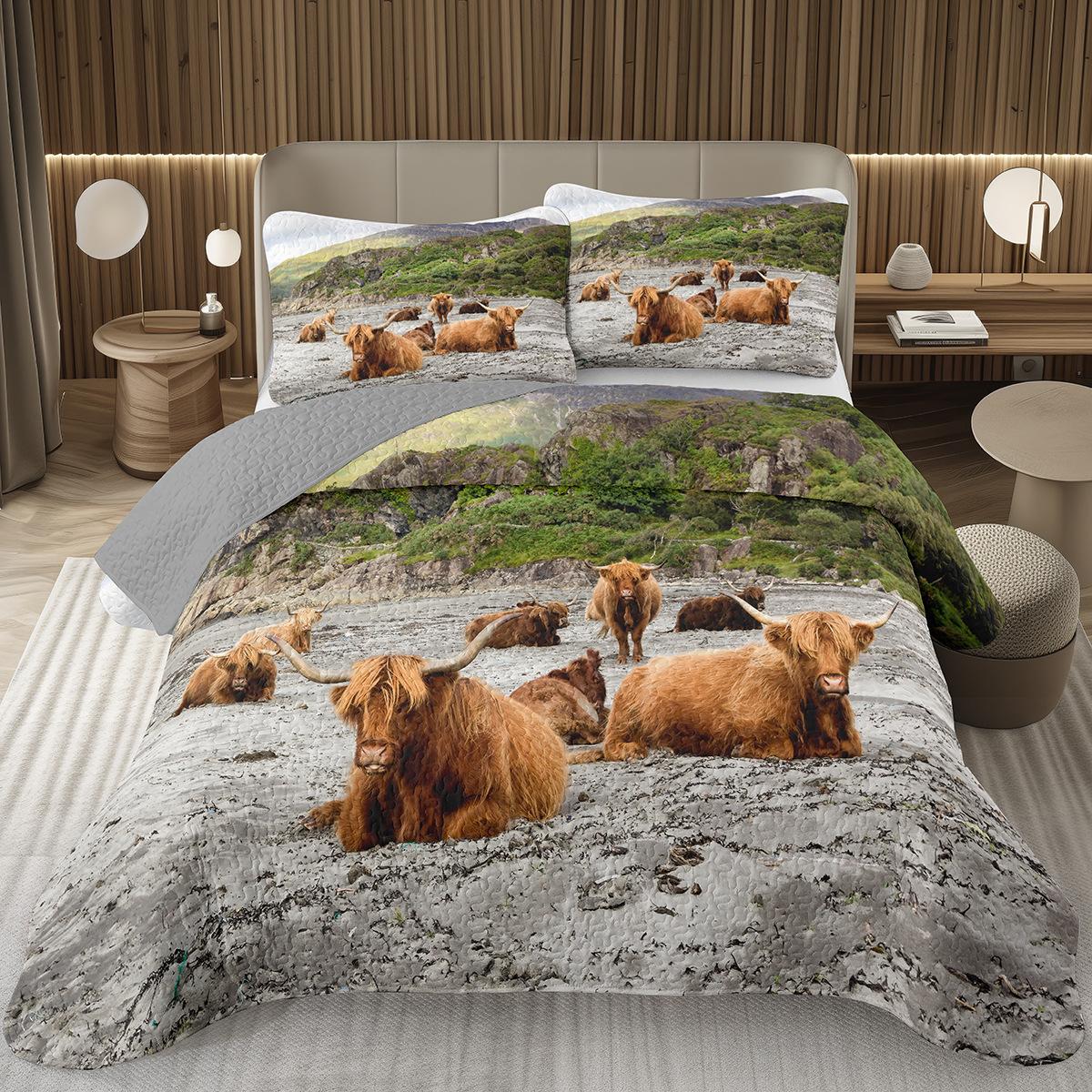 

Highlplus Cow Bedspread Twin/King Farm Animal Bul Catle Coverlet Rustic Country Style Quilted Beding Set Reversible Bedspreads 120*200cm Single