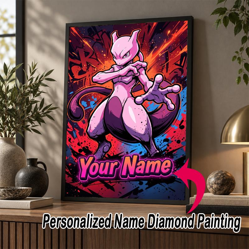 Personalized Mewtwo Diamond Art Custom Name 5D Diamond Painting Full Drill DIY Craft