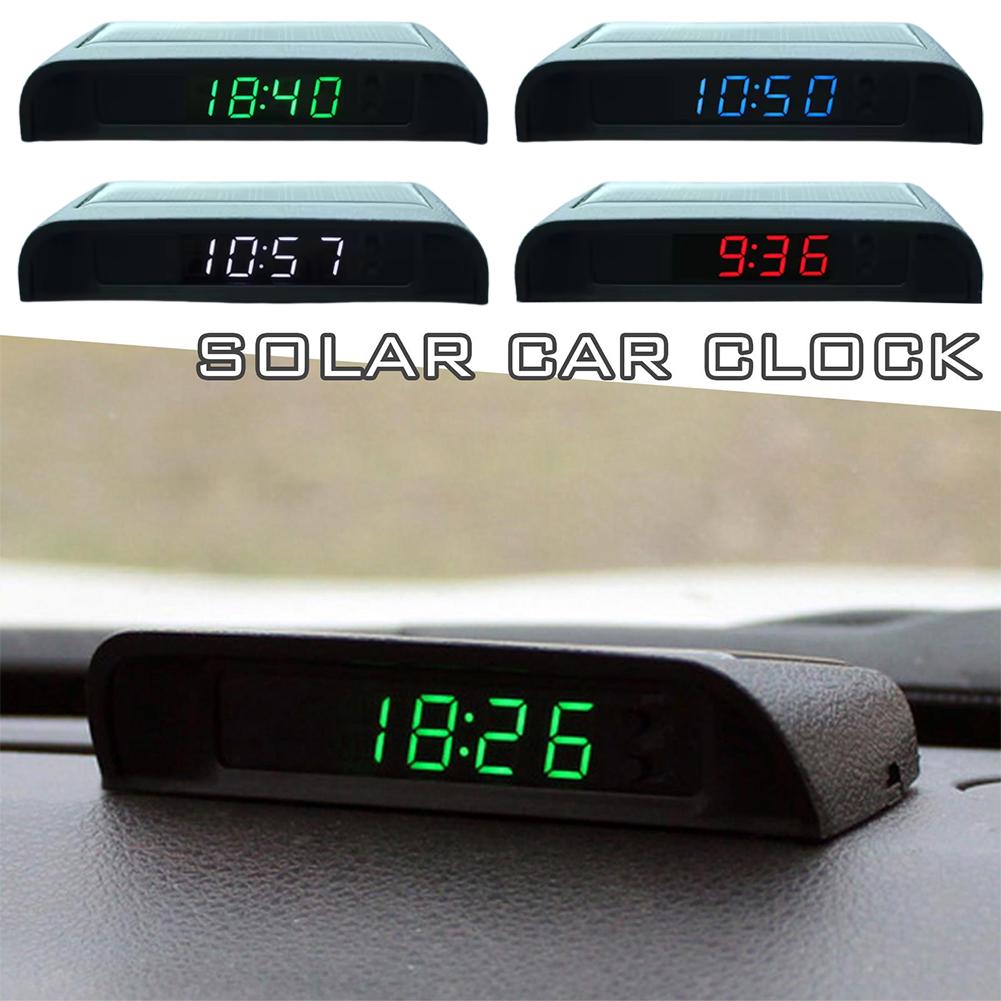 Solar Powered Car Digital Clock, LED LCD Display with Time Date Thermometer, Auto Dashboard Decor