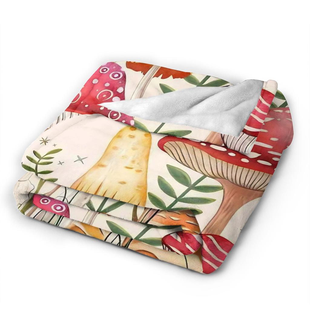 Cartoon Mushroom Blankets Fleece Decoration  Portable Super Warm Throw Blanket for Bedding Office Bedspreads