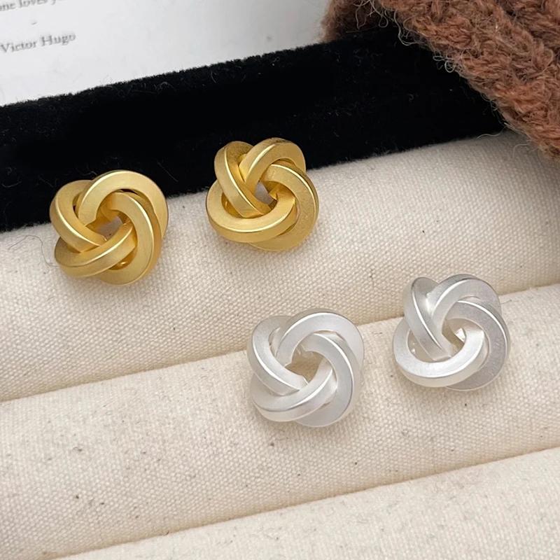 PONYKISS Sterling Silver Distorted Cross Flower Stud Earrings for Women Minimalist Trendy Fine Plant Accessories