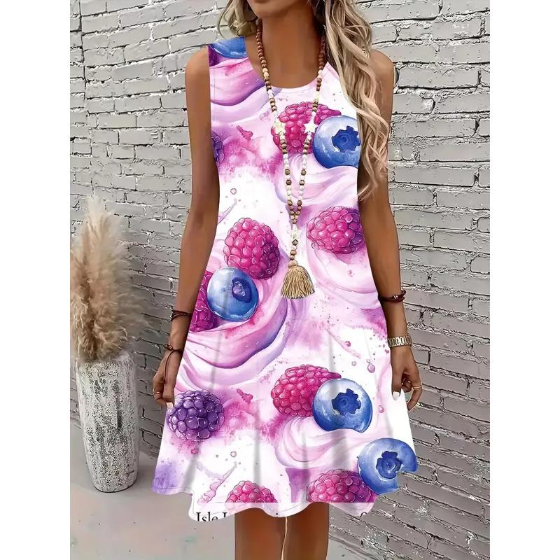 Ärmelloses bedrucktes Sommerkleid ohne Taschen