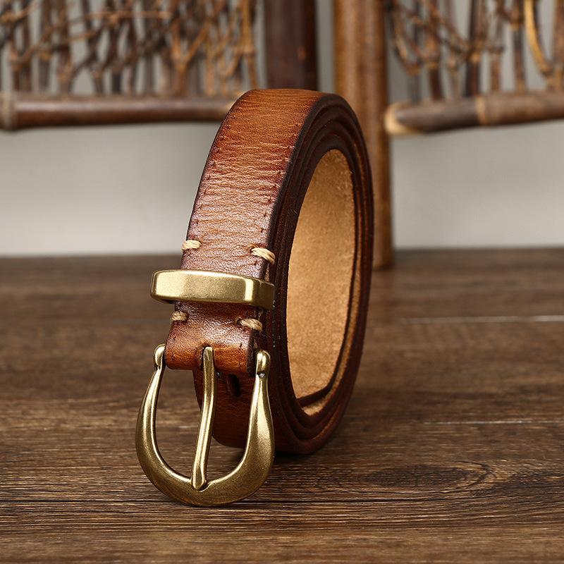 Genuine Leather Belt Women's Fashion Versatile Personality Pleated Retro First Layer Cowhide Jeans Belt Women's