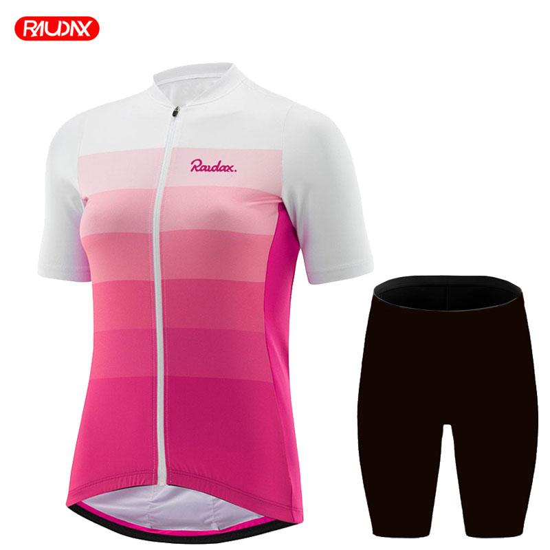 Summer Breathable Cycling Suit Set Women's Anti-UV Bicycle Clothes Quick-Dry Short Sleeves Mountain Bike Jersey Girls Pink Cycling Set