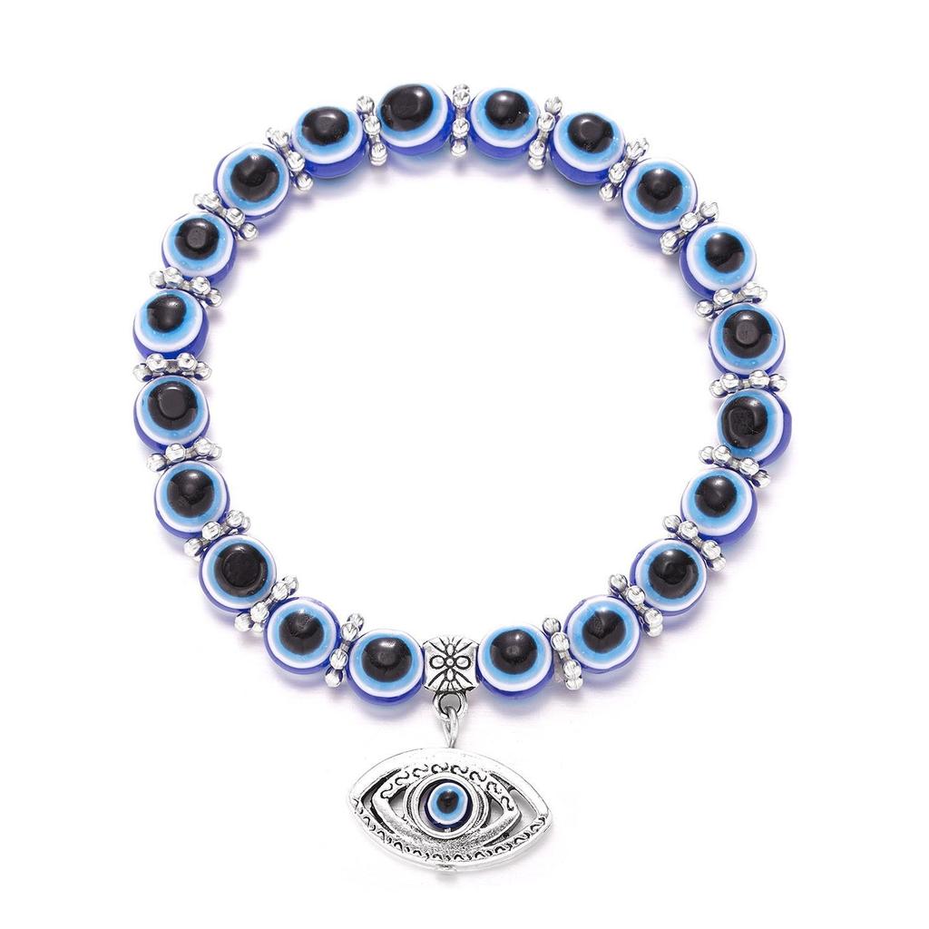 Evil Eye Bead Bracelet Blue Eye Hamsa Beaded Charm Stretch Bracelet Hand of Fatima Turkish Lucky Evil Eye Bracelet
