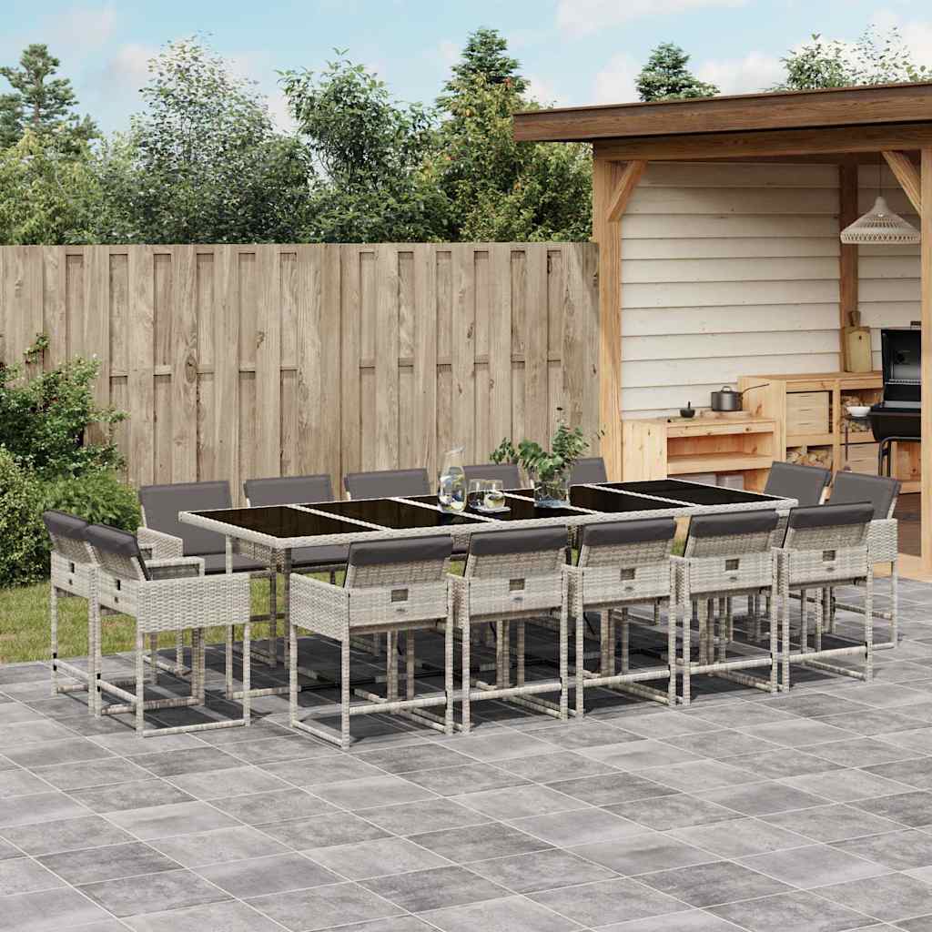 15 Piece Outdoor Dining Set with Cushions Light Grey Poly Rattan