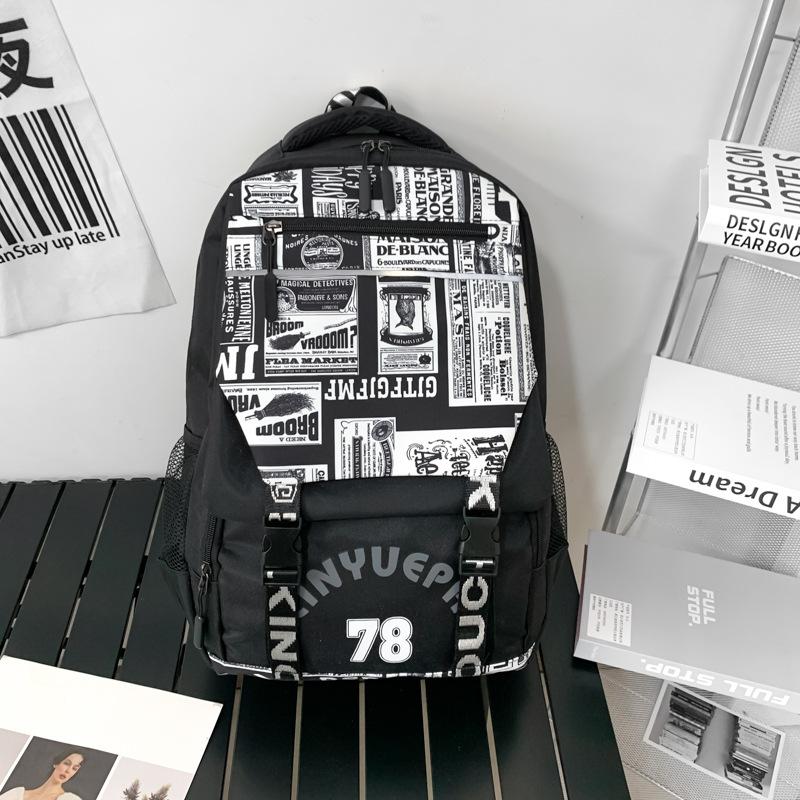 Backpack Men's Backpack Fashion Trend Personality Graffiti Student School Bag Korean Version Middle and High School Student Creative Trend Bag
