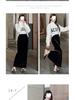 Black Gold Velvet High-Waist Midi Skirt with Slit - Retro Slimming Pencil Style for Autumn/Winter 2025