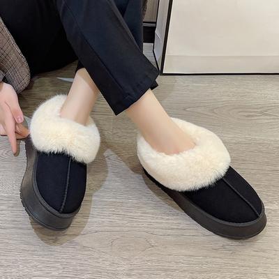 Winter Warm Thicken Plush Chunky Platform Cotton Slippers Women Flat Heels Fur Slippers Woman 2024 New Faux Suede Fluffy Shoes
