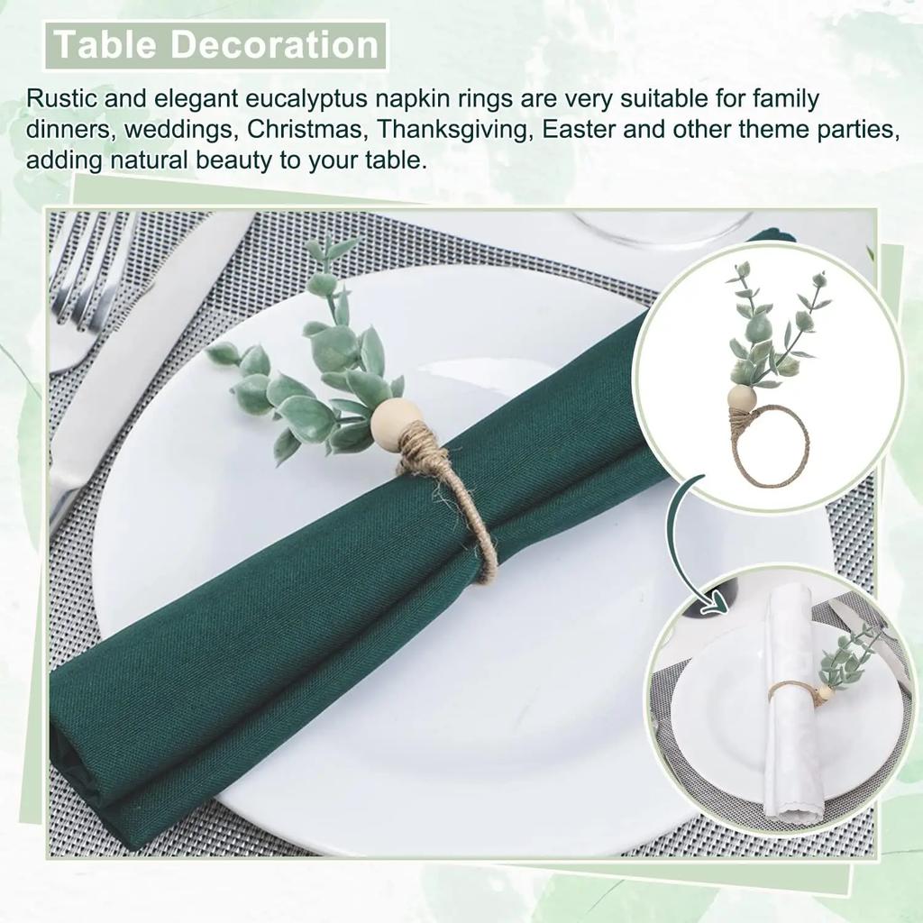 96PCS Thanksgiving Eucalyptus Leaf Napkin Ring Hotel Western Restaurant Banquet Table Setting Simulation Leaf Napkin Buckle