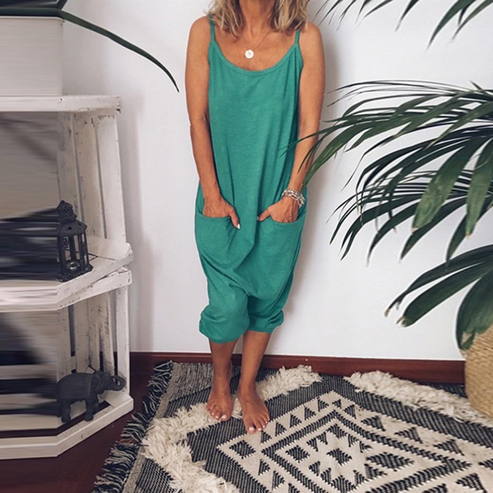 Women s Fashion Sleeveless Loose Color Strap Jumpsuit Pants XL