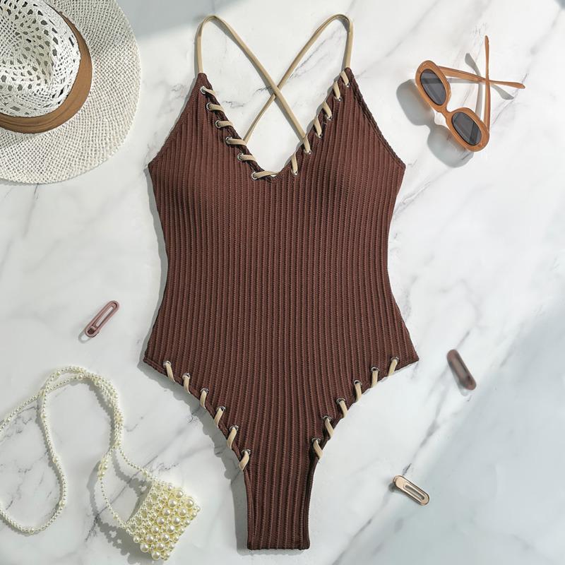 Neue Sexy Einteilige Badeanzüge Geschlossen Damen Geschnürt Bademode Push Up Für Schwimmbekleidung Körper Badeanzüge Strandbekleidung Pool Badegast