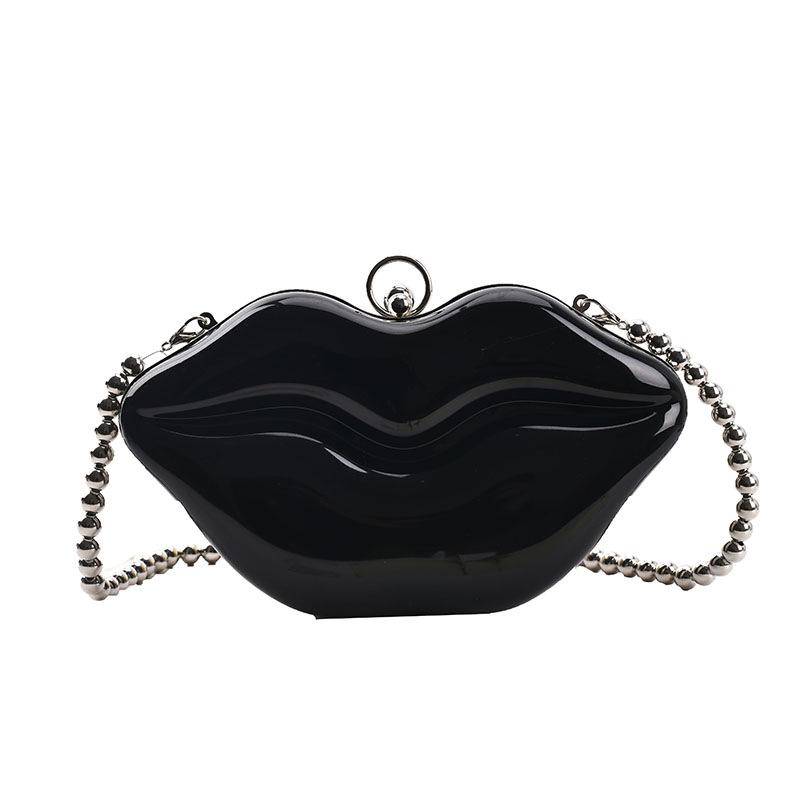 Personality funny creative lip bag 2025 Korean version ins girl glossy chain one shoulder crossbody transparent jelly bag