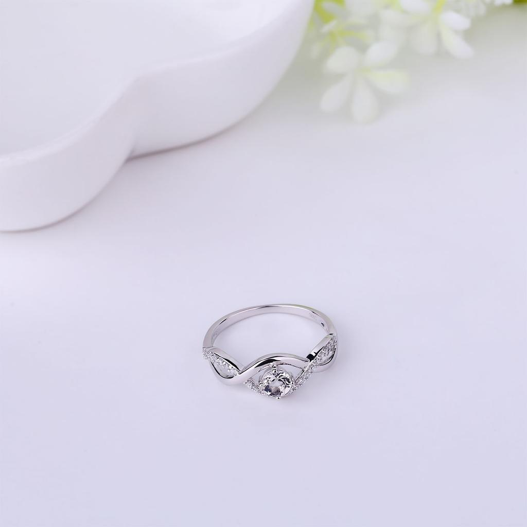 925 Sterling Silver Infinity Twist Engagement Ring Round Four Prong Setting Pave Promise Wedding Finger Ring Women Fine Jewelry