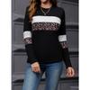Leopard Print Color-block Round Neck Long Sleeve T-shirt