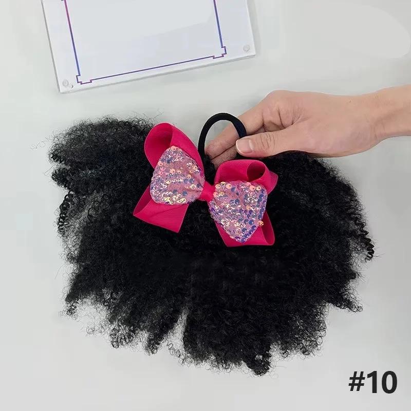 2pcs/ Luxury Kids Hair Buns Kids Afro Puff Soft Like Natural Human Hair Hand Feel Marley Kinky Bulk for Hair Girl with Elastic